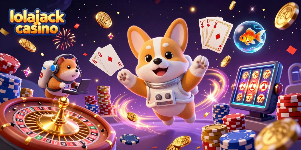 Experience the thrilling world of lolajack casino with vibrant illustrations of games and characters in action.