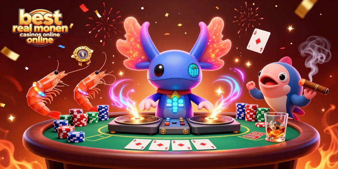 Join the excitement of the best real money casinos online with vibrant characters at a poker table.
