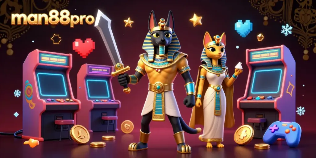Experience thrilling gameplay with man88pro, featuring Egyptian-themed characters and colorful game elements.