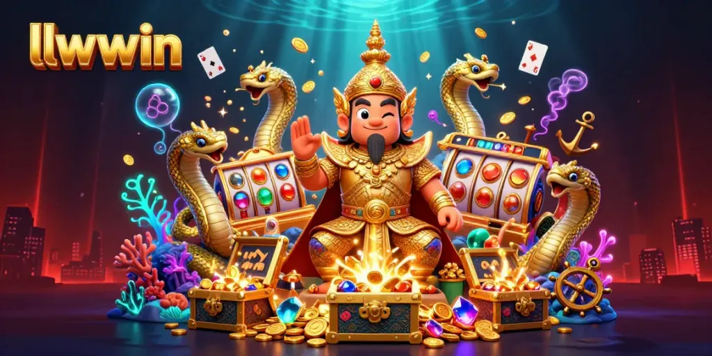 Experience the thrill of winning at llwwin with a vibrant scene of a Thai guardian and treasure.