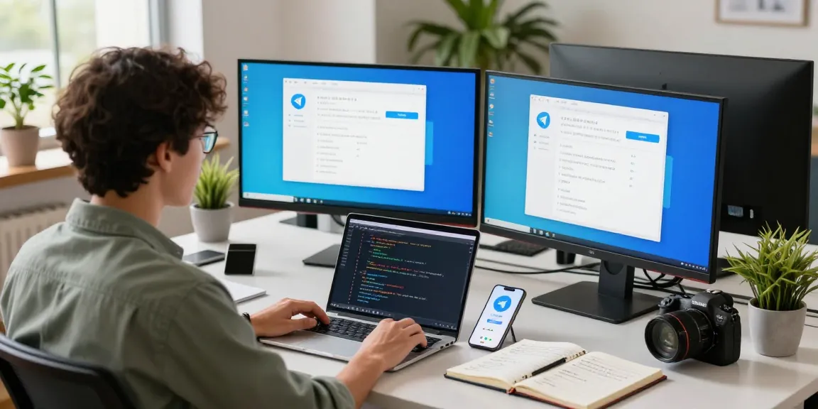 Switching Telegram Chinese Version settings in a modern tech workspace.