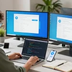Switching Telegram Chinese Version settings in a modern tech workspace.