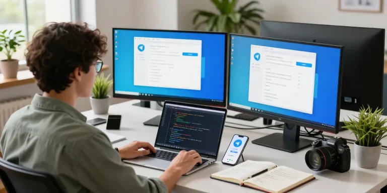 Switching Telegram Chinese Version settings in a modern tech workspace.